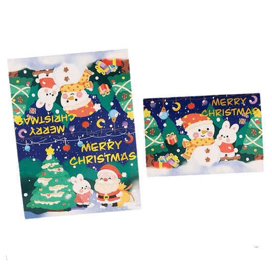 Gepersonaliseerde Kerstkaart – Sneeuwpop & Konijn – Gepersonaliseerde boodschap