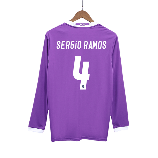 SERGIO RAMOS #4 Retro Real Madrid Extérieur Maillot Manches Longues 2016/17